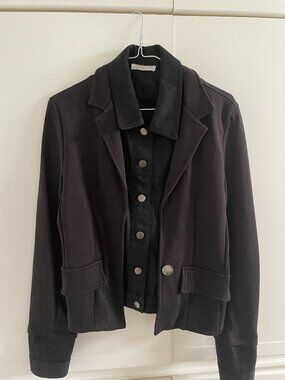 Frederick Ian Black Layered Knit Blazer Jacket Snap Front Women's Medium